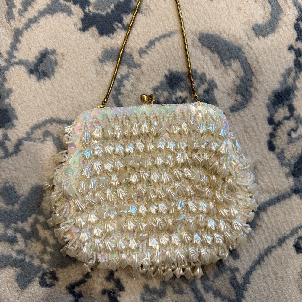 Elegant Cream Beaded Women's Bag